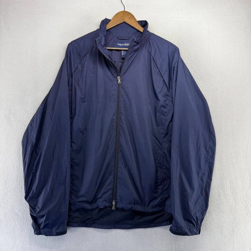 Vintage Polo Golf Windbreaker Jacket Mens XL Blue Navy Full Zip Ralph Lauren 90s
